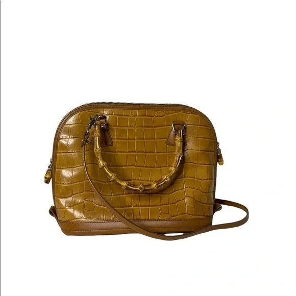 Classic Dooney & Bourke Zip-Zip Tan Croc Satchel - Picture 2 of 13